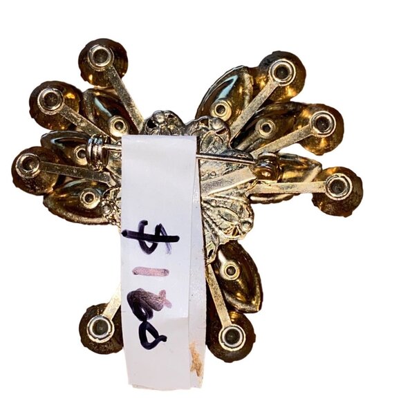 Vintage Green & Yellow Rhinestone Tri-Petaled Brooch - Picture 2 of 6